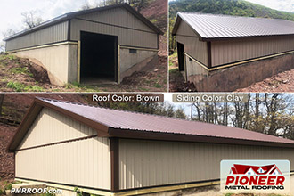 Garage with Brown Roof & Clay Siding